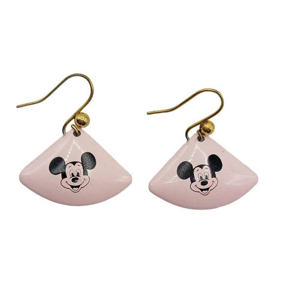 Disney Mickey Mouse Vintage Pink Enamel French Hook Dangle Earrings - Picture 2 of 5